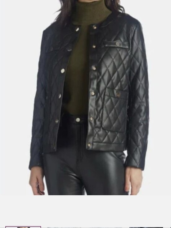 Anne Klein Jackets & Blazers - Anne Klein Black Quilted Snap-Front Leather Jacket